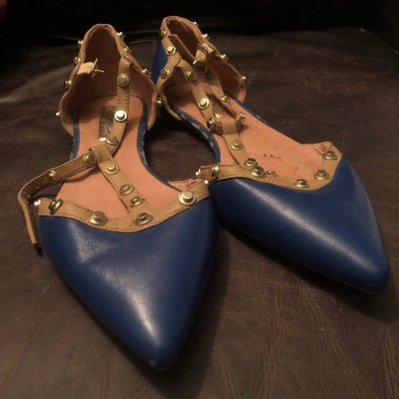 Halogen Olson Pointed T Strap D'Orsay Flats 4.5 M Royal Blue - Picture 2 of 6